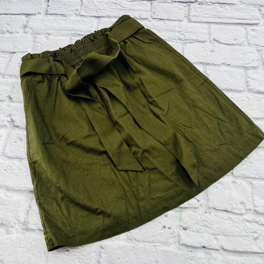 J.Crew Factory Women's XS Olive Green Paperbag Tie Waist Mini Skirt Lined
